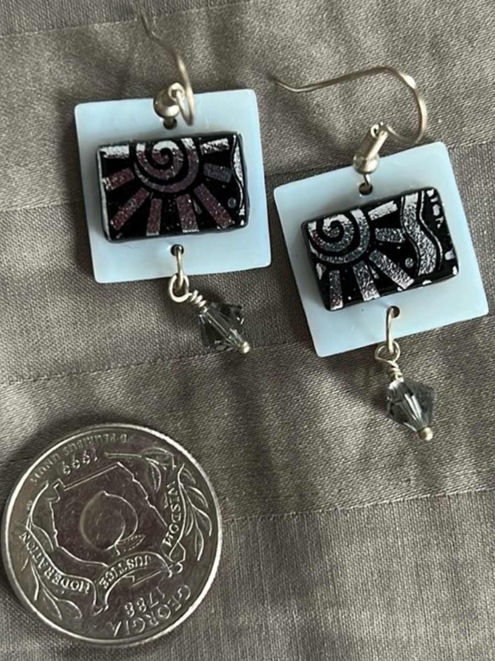 Southwestern Art Deco Dangle Earrings Black Silver Geometric Statement